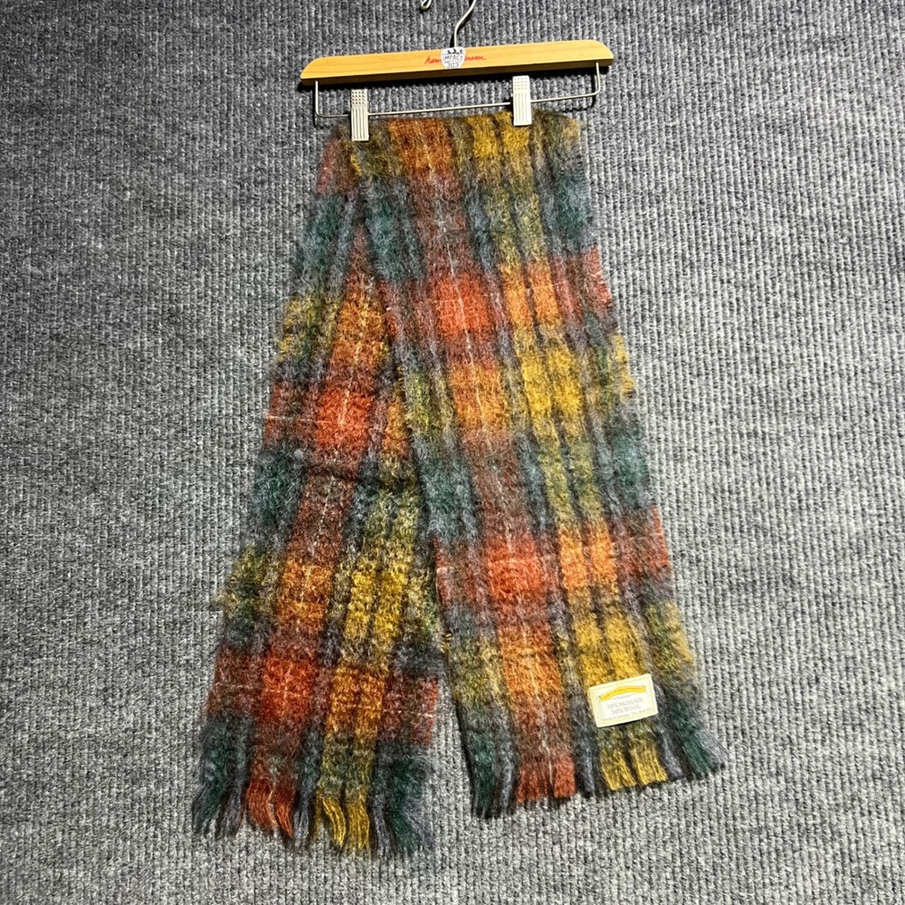 Vintage James Pringle Weavers Scarf Unisex OS Multicolor Plaid Mohair Wool Blend